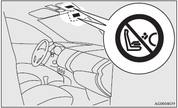 The label shown here is attached on vehicles with front passenger airbag.