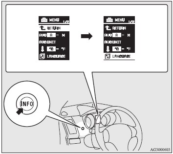 2. Lightly press the multi-information meter switch to select “LANGUAGE” (language