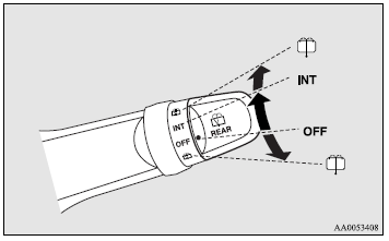 INT - The wiper operates continuously for several seconds then operates intermittently