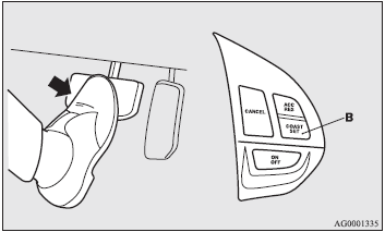 Use the brake pedal, which disengages the cruise control, then push the “COAST