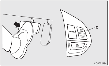 Apply the brakes to decrease the speed. To return to the previously set speed,