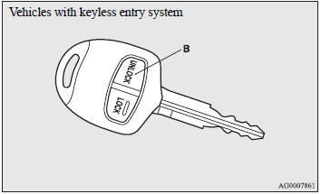 When the UNLOCK switch (B) of the keyless entry system is pressed to unlock the