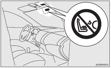 The label shown here is attached on vehicles with front passenger airbag.