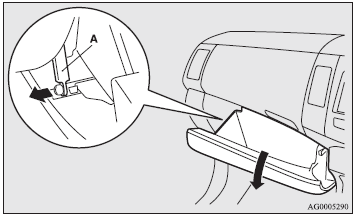 2. Move the rod (A) on the left side of the lower glove box to the left side