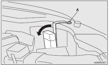 1. When replacing the bulb on the left side of the vehicle, remove the bolt (A)