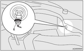 3. Turn the position lamp socket (E) anticlockwise and remove it.