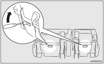 1. Insert a minus screwdriver with the end covered with a cloth or other object