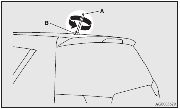 Screw the pole (A) clockwise into the base (B) until it is securely retained.