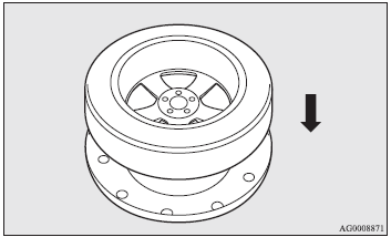 1. Put the tyre on the spare wheel cover with the wheel surface facing downwards.
