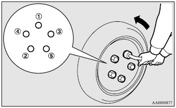 1. If a wheel cover is installed, first remove the cover (refer to “Wheel covers”).