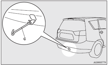 1. Take out the towing hook, wheel nut wrench and jack bar.