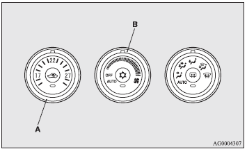 2. Turn the air conditioning temperature control dial (A) to the desired temperature.