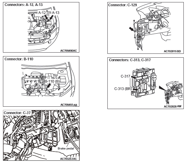 Mitsubishi Outlander - Dtc P0703, P0705, P0711, P0712, P0713, P0715, P0720, P0725, P0740, P0741, P0745 - Diagnostic Trouble Code Procedures