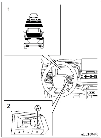 Mitsubishi Outlander Adaptive Cruise Control ACC display indicators and steering wheel switches