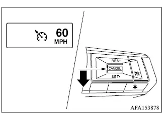 Mitsubishi Outlander conventional cruise control set speed display after pressing SET minus