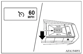 Mitsubishi Outlander conventional cruise control set speed display after pressing SET minus