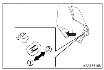 Mitsubishi Outlander child safety rear door lock lever showing lock and unlock positions