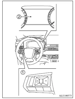 Mitsubishi Outlander steering wheel controls used to configure driver assistance systems in the multi-information display