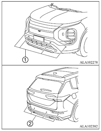 Mitsubishi Outlander front and rear parking sensor locations used by driver assistance systems