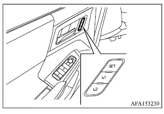 Mitsubishi Outlander driver memory SET and position buttons for seat and mirror settings