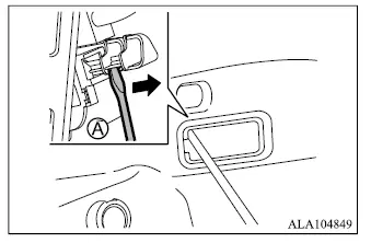 Mitsubishi Outlander emergency fuel filler door release rod in the cargo area