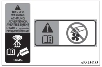 Mitsubishi Outlander engine compartment overheating warning labels