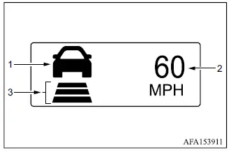 Mitsubishi Outlander ACC display showing vehicle detection, set speed and following distance indicators