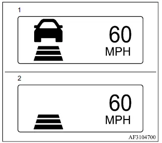 Mitsubishi Outlander ACC system set display with and without a vehicle detected ahead