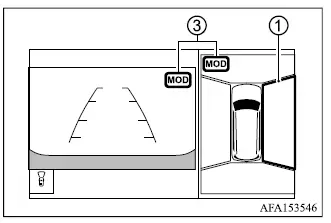 Mitsubishi Outlander MOD warning indication in front and bird's-eye camera views
