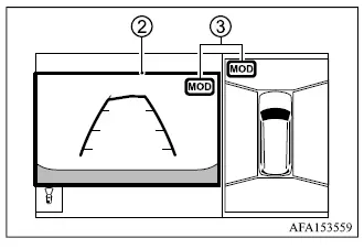 Mitsubishi Outlander MOD warning indication in rear and bird's-eye camera views