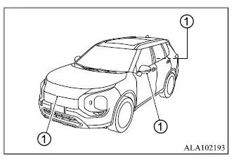 Mitsubishi Outlander Multi Around Monitor camera locations in front grille, door mirrors and above rear license plate
