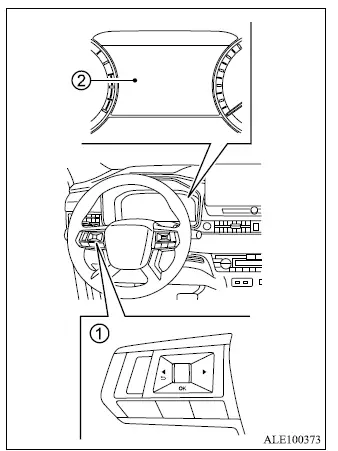 Mitsubishi Outlander steering wheel controls and multi-information display for Lane Keep Assist settings