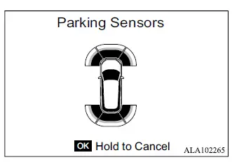 Mitsubishi Outlander Parking Sensors screen for temporary system deactivation