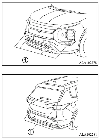 Mitsubishi Outlander front and rear parking sensor locations and maintenance areas