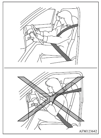 Mitsubishi Outlander driver and front passenger seated correctly with seat belts fastened in front of the SRS airbags