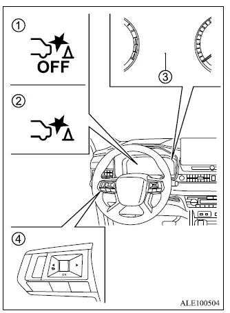 Mitsubishi Outlander Rear AEB warning light, warning indicator, display and steering wheel controls