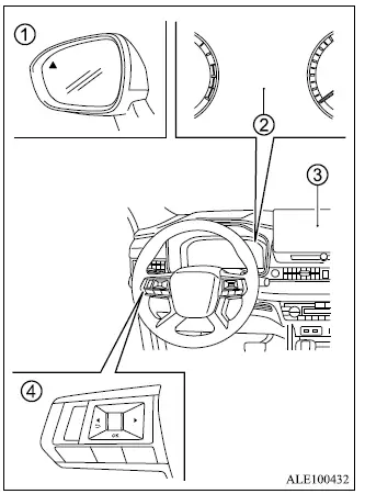 Mitsubishi Outlander Rear Cross Traffic Alert RCTA indicators, display and steering wheel controls