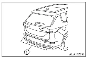 Mitsubishi Outlander rear parking sensor locations and maintenance areas on the rear bumper