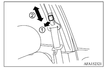 Mitsubishi Outlander front shoulder belt anchor height adjustment button and positions