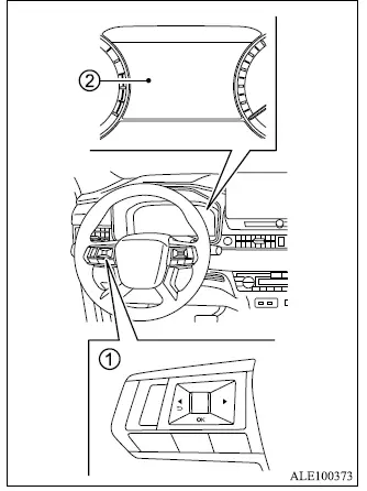 Mitsubishi Outlander steering wheel controls and multi-information display used to configure Traffic Sign Recognition