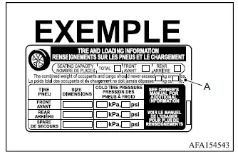 Mitsubishi Outlander Type 2 Tire and Loading Information placard